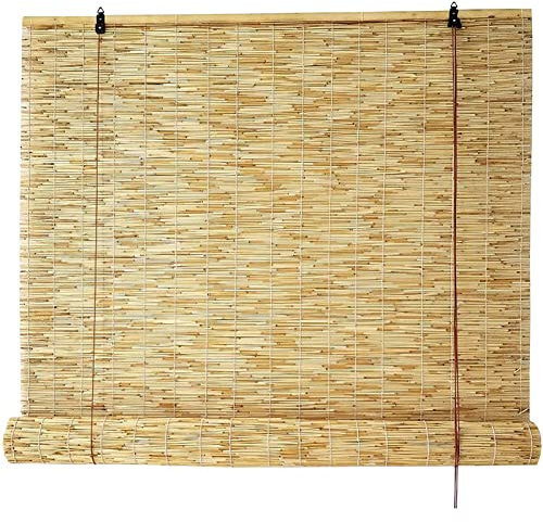 ZHUSHOU Natural Bambusrollo Sonnenschutz Vorhang Balkon Dekoration,Retro Schilf Vorhang Rollo Bambus,Raffrollo Sonnenschutzrollos für Balkon Blickschutz,Anpassbar,140x200cm/55x79in(WxH)