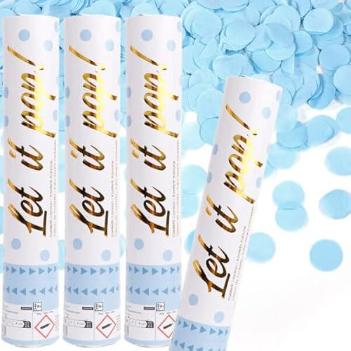 Carpeta 4 x Konfetti-Kanonen für einen Konfetti-Regen | 2-3m Effekthöhe, 28cm Party Popper mit Folien- und Papierkonfetti | Konfettikanone Hochzeit Geburtstag, Edition: Konfettikanone Blau