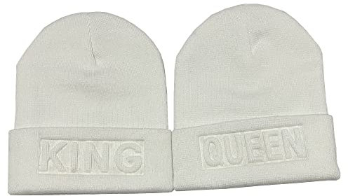 MIUNIKO 2PCS Fashion King and Queen Skullies Hood Winter Warm Caps Sport Beanie Hüte Paare, Weiß (1), Einheitsgröße