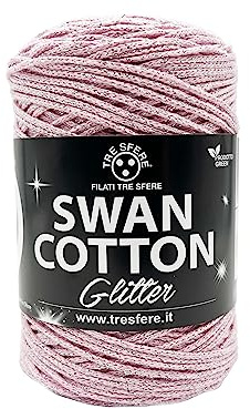 Tre Sfere SWAN COTTON Glitter Pink Silber 12 67% Recycelte Baumwolle 33% Polyester Garn 50 Meter