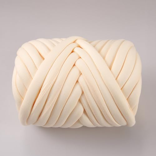 FIYSON Armstricken Wolle 500g/25m,Chunky XXL Wolles zum Handstricken,Chunky Yarn Schlauchgarn Häkelwolle,Bulky Armstricken Isländische Wolle, für Anfänger,Decken,Tasche,Handstrickgarn (Milchig-gelb)