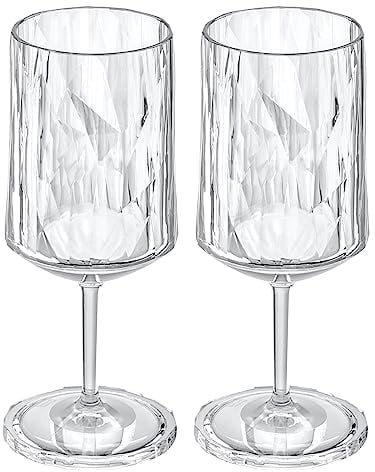 Koziol Superglas Club No. 4, 2 Stück, 300 ml, Wein- & Aperitif-Glas mit Stiel aus kristallklarem Kunststoff, luxuriös, unzerbrechlich, wiederverwendbar, Party, Camping, 2er Set