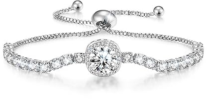 TempBeau Armbänder Damen Silber Tennis : Armband Frauen Zirkonia Kristall 8-24cm Einstellbar mit Box für Freundin Mutter Ehefrau Glänzender Diamant Ketten für Weihnachten