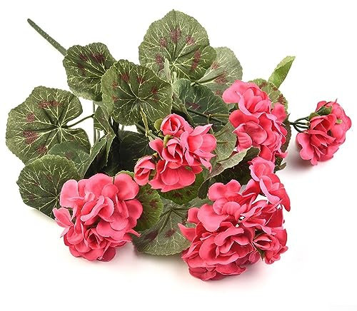Geranios artificiales de seda, geranio rojo artificial para arbusto, flores sintéticas, geranios rojos para decoración del hogar, patio, tumba, jarrón de cementerio, centro de mesa