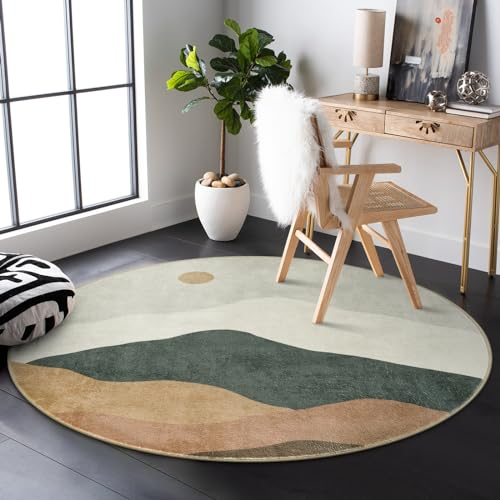 Sungea Abstrakter runder Teppich, weich, waschbar, rutschfest, für Kinderzimmer, schick, Kunstwolle, niedriger Flor, rund, für Eingangsbereich/Schlafzimmer/Kinderzimmer/Wohnzimmer/Badezimmer (grau)