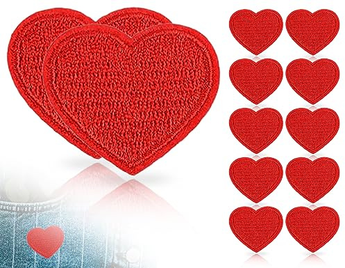 KAPSING 10 Stück Rote Herz Aufnäher bestickt Patches, Herzförmige Aufnäher, zum Aufbügeln/Aufnähen, Applikation Für Jacken Hüte Rucksäcke Jeans