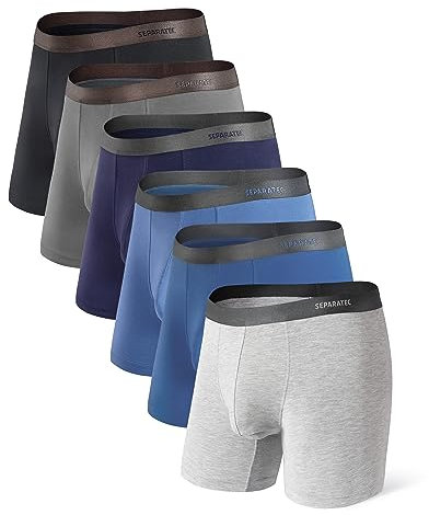 Separatec Bamboo Boxer Shorts for Men 6 Pack Breathable Underwear Dual Pouch Trunks Moisture Wicking Multipack