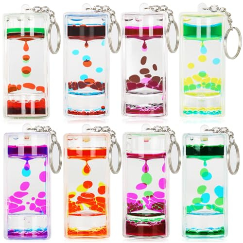 OCTTN Llavero colorido con burbujas de movimiento líquido, paquete de 4, temporizador líquido antiestrés para juego sensorial, 8 colores