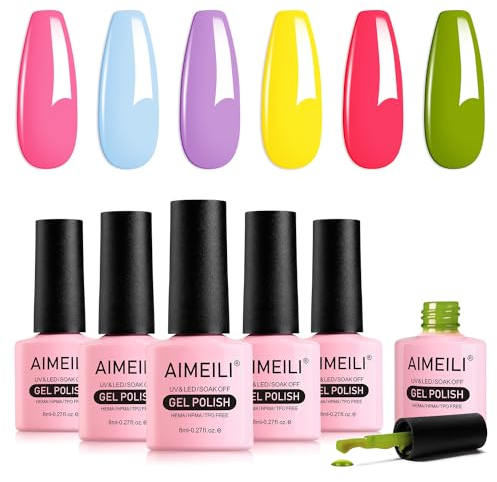 AIMEILI HEMA Free UV Lack Gel Nagellack Set 8ml 6 Farben UV Nagellack Set Farbgel Gellack Soak Off Gel Nail Polish Set Maniküre Gift Kit 24