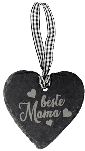Spruchreif | Schieferherz mini mit Gravur | Mini Schieferherz mit Spruch Mama | Schiefertafel in Herzform | Schieferschild Mama | Mini Dekoherz Schiefer zum Aufhängen | Beste Mama | Muttertag
