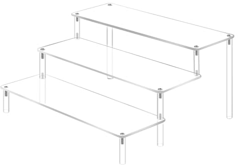 Atliberswo 3-stufiges Acryl Display Ständer, Organizer, Transparentes Design, geeignet zur Präsentation von Figuren, Schmuck, Kuchen, Lippenstift, Nagellack, Gewürzen (30X8X15CM)