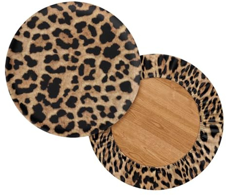 Wanyint Barhocker-Sitzbezüge, Leopardenmuster, Stretch, runde Stuhlbezüge für 35,6 - 40,6 cm große Stühle, modische Sitzkissen, Sattelschonbezüge, 2 Stück