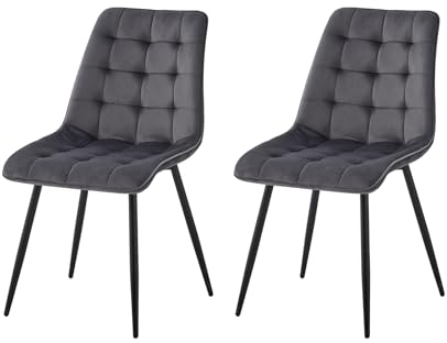 GrandCA HOME 2er-Set Esszimmerstühle,mit Cord-Polstersitz, Moderne Küchenstühle mit Metallbeinen, Schwarz