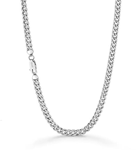Dankadi Collier Cubain Fin Large 3MM 4MM en 925 Argent Sterling, Chaîne Cubaine Maille Fine Rock Punk Hip Pop Miami Cadeau Bijoux Fête Anniversaire pour Homme Femme (22, 3MM)