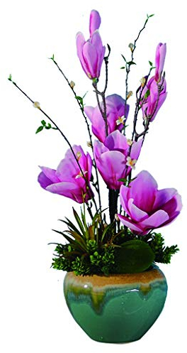 VejiA Künstliche Blumen im Retro-Stil, Simulation Magnolien-Bonsai mit Vase, künstliche Blumen-Bonsai für Wohnzimmer, Büro und Schlafzimmer, Seidenblumen-Bons
