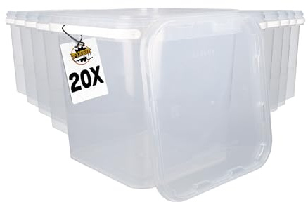 FixedByU 20 Eimer mit Deckel 5l Transparent Eckig | Kunststoff Eimer Lebensmittelecht, luftdicht und stabil | Leer Eimer mit Griff und Deckel für Lebensmittel Chemie Waschpulver Klebstoffe geeignet
