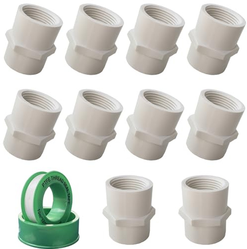 10Pcs White PVC Pipe Fitting, 1/2 inch NPT Female Thread Pipe Fitting Adapter Connector, Sch40 PVC Slip Coupling, Threaded Pipe Coupling, Socket x NPT Female