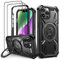 Lanhiem Handyhülle für iPhone 14 Pro Hülle mit 2 Stück Panzerglas und 360° Ring Ständer, Militärischer Stoßfest Schutzhülle für iPhone 14 Pro Case, Schwarz