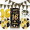 16 Geburtstag Deko Junge Mädchen, 16 Geburtstag Banner Schwarz Gold, Luftballons Wimpel Girlande Konfetti Türdeko 16 Geburtstagsdeko für Jungen Mädchen Party Hintergrund