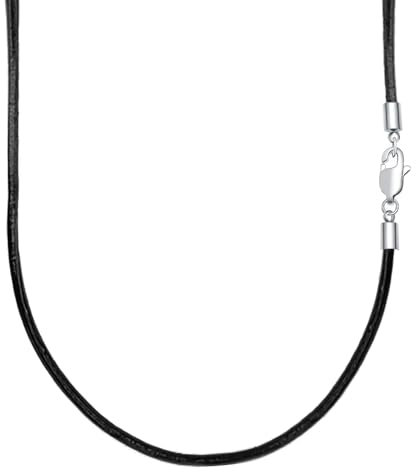 VANSZA Lederkette Echtes Leder Halskette Edelstahl Verschluss 1.5/2/3mm breit Damen Herren Kette für Anhänger charm 45-55cm wählbar DIY Lederschnur (55cm, Schwarz-3mm)