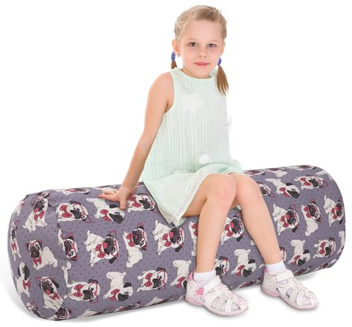SANFERGE Zylindrische Kuscheltier-Sitzsack-Aufbewahrung für Kinder - 100% Baumwoll-Canvas, waschbar, ohne Füllung, zum Organisieren, Sitzen, Spielen & Boxen Kinder