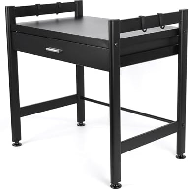 WMLBK Microwave Oven Rack, 2 Tier Shelf With Drawer & Hook, Kitchen Counter Storage Organiser, Metal Shelf, 57x 38x 54cm Appliance Organize for Space Saving (Black)