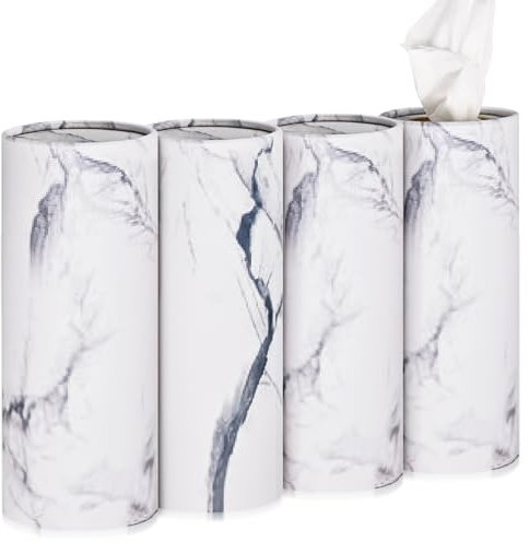 Car Tissues Holder,4 Pack Car Tissue Box with Facial Tissues,Travel Tissue Tubes for Car Cup Holder Tissues Cylinder Box Container (200 Tissues/3-ply) White