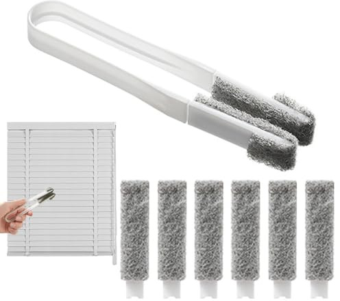 Fensterschienen-Reinigungswerkzeuge, Rollo-Reinigungs-Clip-Bürste, mit 6 Ersatzköpfen, Rollo-Reinigungsbürste, Handstaubwedel für Auto-Lüftungsschlitze