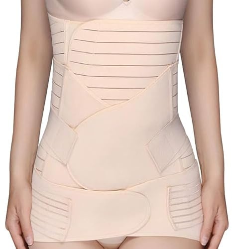 3 in 1 Bauchgurt Nach Geburt, Rückbildungsgürtel M L XL mit Beckengürtel, Atmungsaktive, Bauchband Bauchgürtel Damen, Bandage Nach Schwangerschaft, Bauchstützgürtel Frauen, Schwarz Beige (Beige, XL)