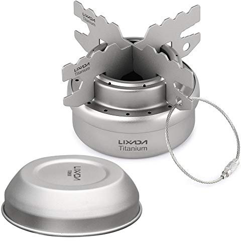 Lixada Mini Fornello ad Alcool Portatile in Titanio con Coperchio Supporto per Stufa a Croce Rack da Campeggio all'Aperto Escursionismo Zaino in Spalla Cucina Fornello ad Alcool