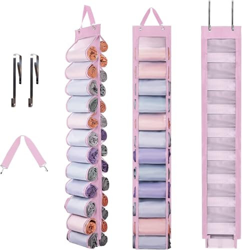 DHSFKBE Legging Organizer Aufbewahrung, Hemd-Organizer, faltbarer hängender Schrank-Organizer Aufbewahrung mit 26 Rollen unabhängigen Fächern für Yoga-Hosen, Tank-Top, Handtuch, Unterwäsche (Rosa)