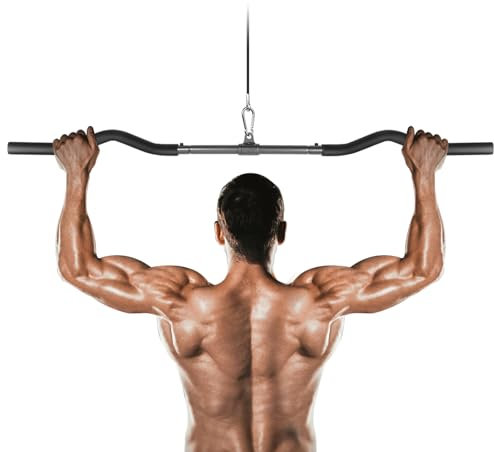 Lyndwin Fitness LAT Pulldown Bar - Gym Cable Machine Attachment, Curl & Tricep Press Down Bar for Back Arm Muscle Building & Strength Workout (120cm Curved)