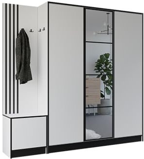 KIER FURNITURE Flurgarderobe Modern - Garderobenschrank mit Sitzbank, Haken und Schuhschrank - Flur Möbel Geräumig und Stilvoll - BxHxT 209,6x205x39cm - Weiß