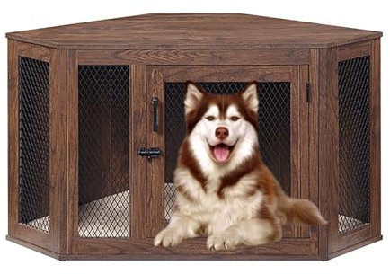 Dog Crate Furniture End Table with Lockable Door TV Stand Corner Dog Crate Indoor Dog Furniture Crate for Small Medium Large Dogs up to 100 lbs.