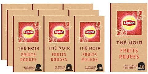 Lipton, Thé Noir, Goût Fruits Rouges, Capsules Compatibles Nespresso, Vitalité, Ingrédients d'Origine 100% Naturelle, 100 Capsules
