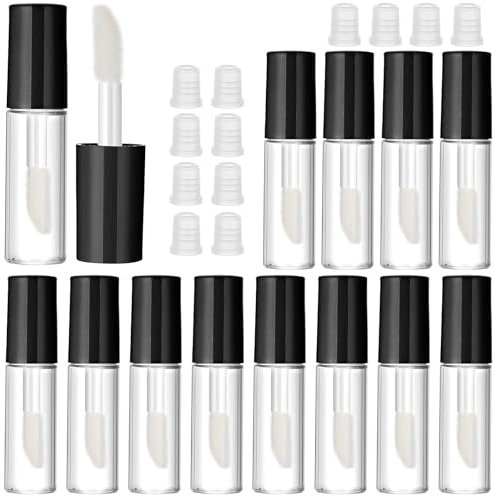 12 Stück Leere Lipgloss Behälter, Mini Lipgloss, Mini-Transparente Kosmetik Behälter, Nachfüllbare Leere Tuben Lip Gloss Tubes Für Lipgloss Kosmetik Make-Up(Schwarz)