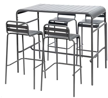 sweeek - Outdoor-Bartisch, 4 Hochstühle aus Stahl, 120 x 70 cm x 95 cm - Amelia