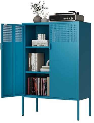 Armario Metalico,Aparador de Metal Estantes con Puertas,Marco de Acero,Armario de Almacenamiento para Oficina en Cocina,Salón,Comedor,Entrada,40 x 80 x 120AL cm,Azul