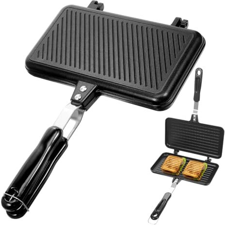 GRADENEVE Doppelseitige Sandwich Backpfanne Antihaft Aluminium Pfanne FüR Gasherd FrüHstüCksbröTchen Leicht Zu Reinigen Mit AufhäNgegriff 14X9 Zoll