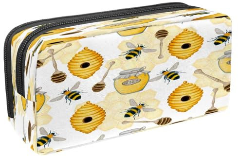 VAPOKF Federmäppchen Federmäppchen Student Briefpapier Tasche mit Reißverschluss für Jungen Mädchen Schul- und Bürobedarf, Schmetterling auf Sonnenblumen rosa Lilie, Bienen Honigdose Löffel und