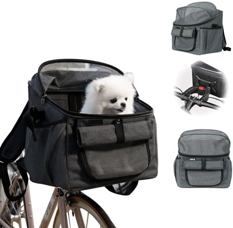 GAESHOW Fahrradtasche für Haustiere, Abnehmbar Hunde Fahrradkorb, Faltbarer Hundekorb Fahrrad Vorne für Camping und Outdoor, Hundetasche mit Waschbar Sitzkissen für Haustiere, Katzen, Hunde