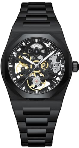 BETTIMER Automatikuhren Herren mit Skelett-Design Schweizer SL2203 Automatikwerk 38,5mm 316L Edelstahl 10ATM Wasserdicht Saphirglas mit 3-Fach AR-Beschichtung Mechanische Uhr Herren