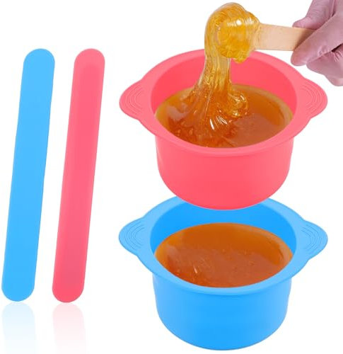 2 Set Wax Pot Insert, Reusable Silicone Wax Pot Insert, Melt Warmer Waxing Pots Non-Stick Anti-Scalding Warmer Liner With Waxing Sticks Spatulas (Blue, Pink)