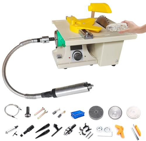 Edelstein Polierschleifmaschine, 750W Mini Tischkreissäge mit Flexibler Welle, 0-10000RPM, Einstellbare Geschwindigkeit & Winkel, Edelstein Schleifmaschine für Stein, Holz, Kunststoff Schneiden
