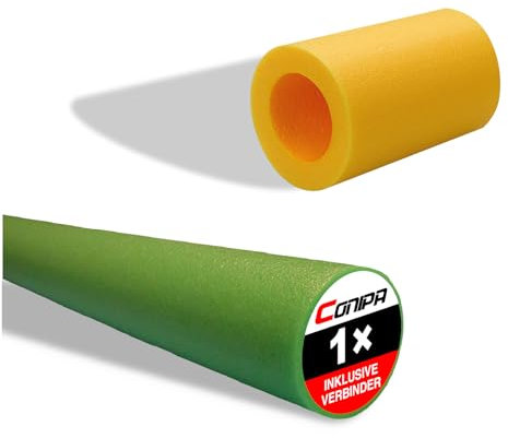 Conipa® - 1 Stück Schwimmnudel (160 x 7 cm) Kinder & Erwachsene INKL. 1 x Loch-VERBINDER (Schaumstoff) - Poolnudel Set ab 3-10 Jahre (Made IN Europe) - Pool Wassernudel (1 x Grün + 1 x Verbinder)