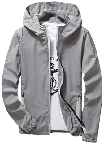 Giubbotto Estivo Uomo con Cappuccio, Giacca Antivento Uomo Leggera Taglia Forte Giubbino Ad Asciugatura Rapida Cerniera Cappotto con Tasche Zip Antivento Tinta Unita per attività All'Aperto