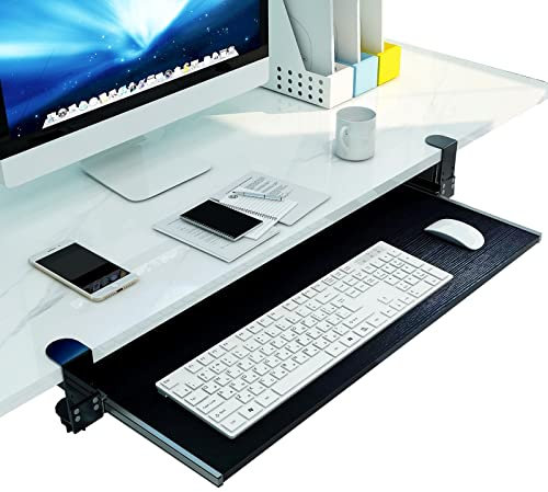 JFUNANQH Sliding Keyboard Tray with Slides Rails Ergonomic Wooden Desk Extender/Black/55 * 30Cm