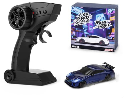 RCXTechPro 1:64 Mini 4WD Drift Auto Mit 2,4G 4-Kanal-Fernsteuerung, Proportionaler Lenkung, Vollproportionalem Gaspedal Und LED-Beleuchtung, Ferngesteuertes Desktop-Drift-Auto Für Erwachsene
