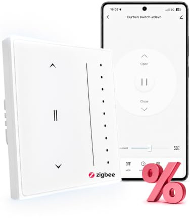MOES Zigbee Interruptor de persiana inteligente | Encastré, réglage en pourcentage, minuterie, compatible Alexa/Google, fil neutre requis