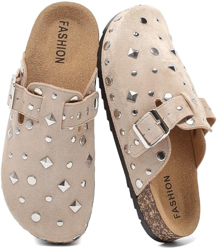 Jesindr Zuecos Unisex para Hombre y Mujer, Mules Ajustables de Piel con Plantilla de Corcho, Sandalias Cómodas Antideslizante para 35-45